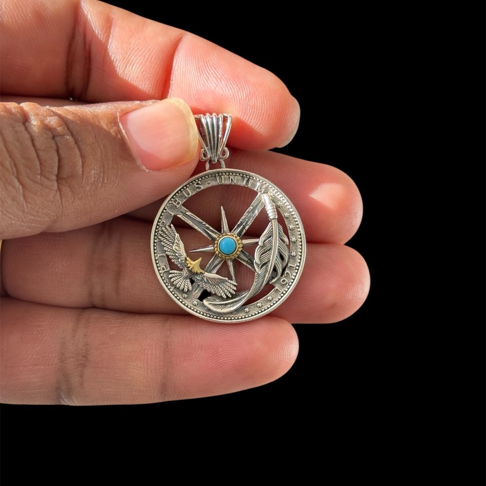 Real Solid 925 Sterling Animals Eagle Feather Pendant